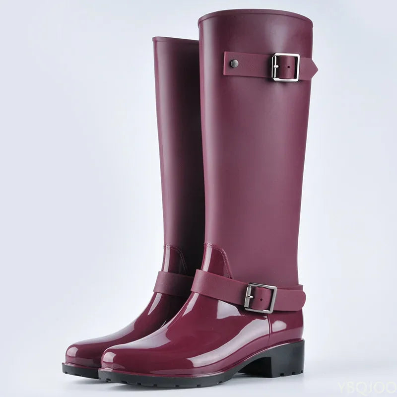 Celeste - Women's Waterproof Tall Rain Boots with Buckle Details