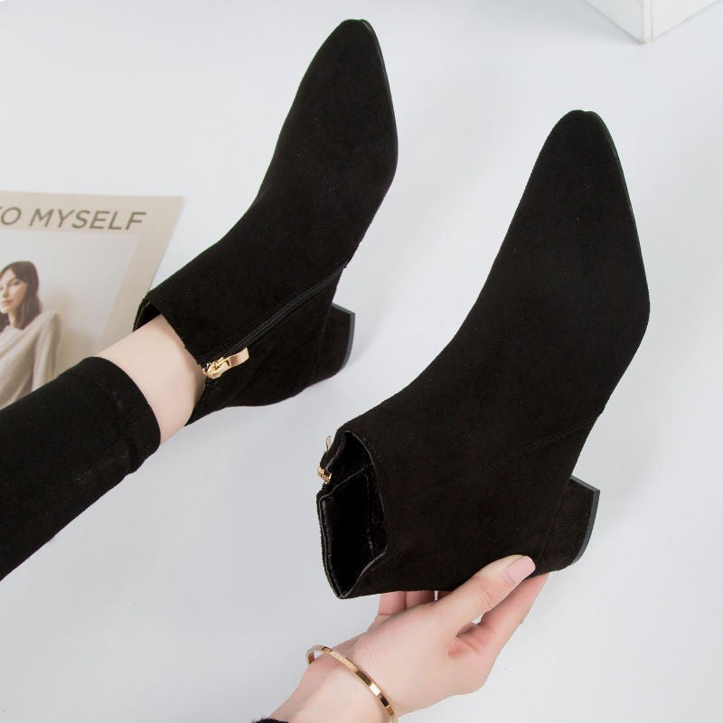Charlotte - Women's Pointed-Toe Leather Ankle Boots