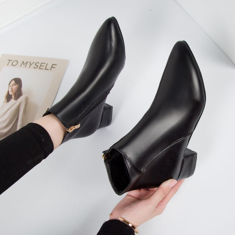 Charlotte - Women's Pointed-Toe Leather Ankle Boots