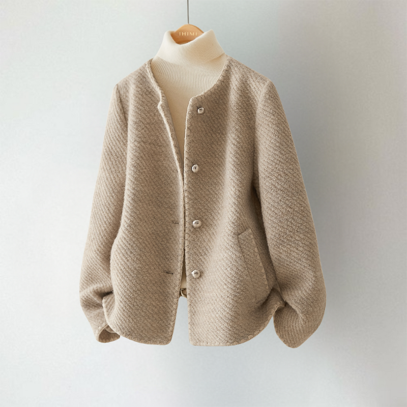 Chloe - Women's Quilted-Texture Cardigan with Collarless Design