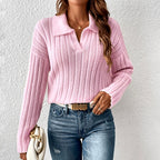 Chloë - Women’s V-Neck Polo Knit Sweater 1