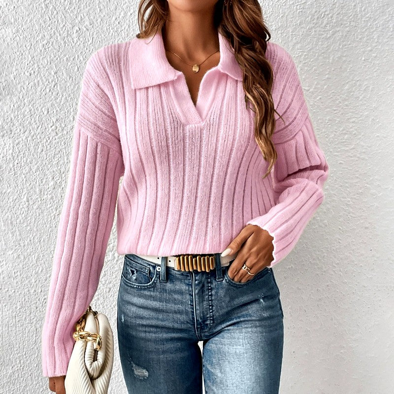 Chloë - Women’s V-Neck Polo Knit Sweater 1