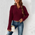 Chloë - Women’s V-Neck Polo Knit Sweater 3