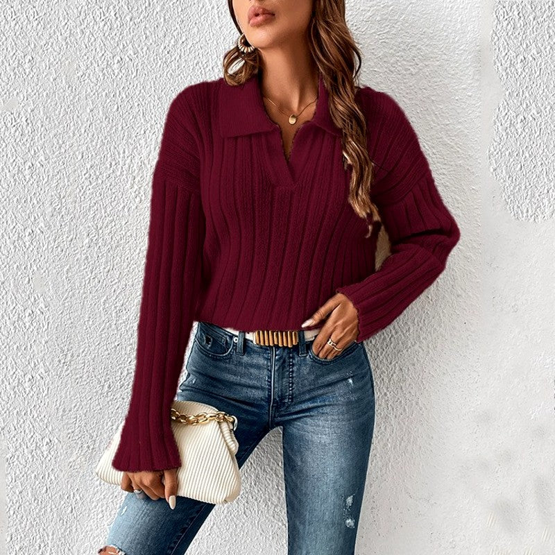 Chloë - Women’s V-Neck Polo Knit Sweater 3