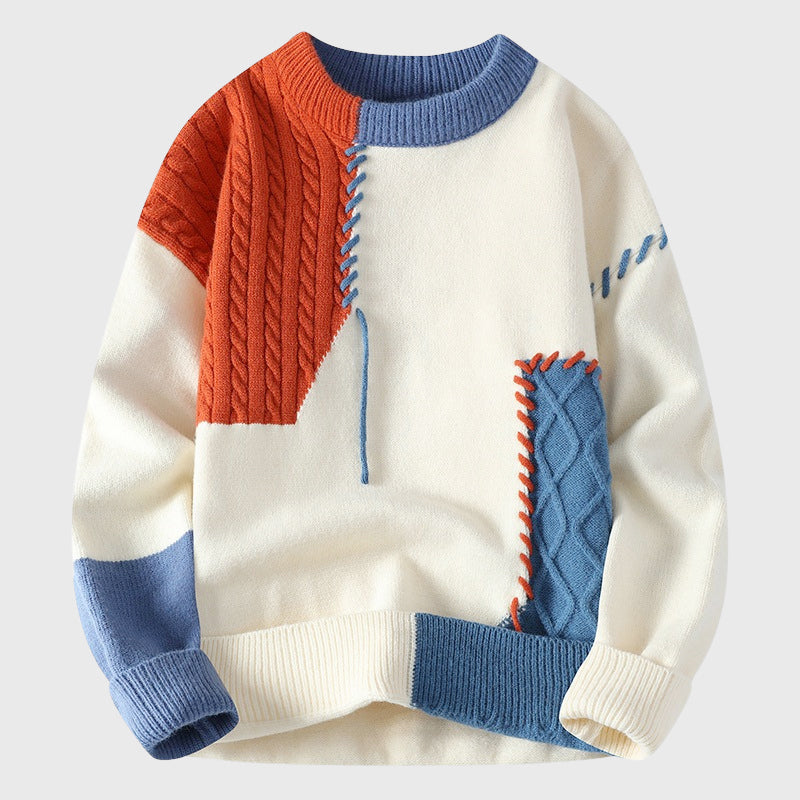 Christian - Men's Color-Block Knit Sweater with Decorative Stitching