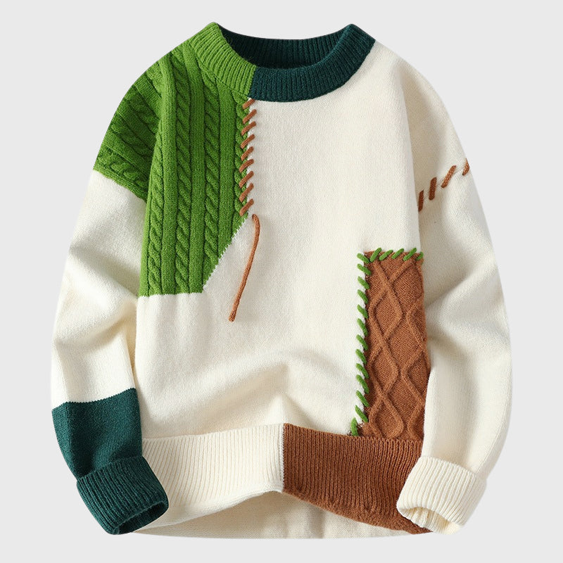Christian - Men's Color-Block Knit Sweater with Decorative Stitching