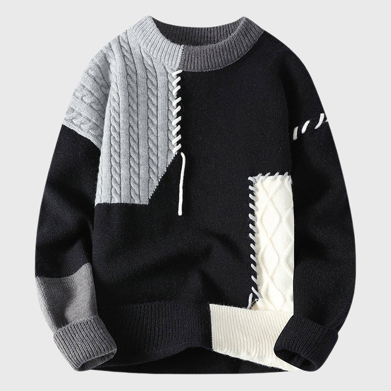 Christian - Men's Color-Block Knit Sweater with Decorative Stitching