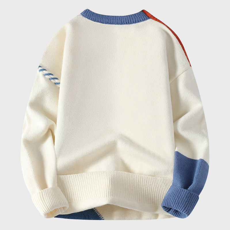 Christian - Men's Color-Block Knit Sweater with Decorative Stitching