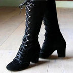 Cinzia - Women's Lace-Up Knee-High Chunky Heel Boots 1