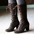 Cinzia - Women's Lace-Up Knee-High Chunky Heel Boots 2