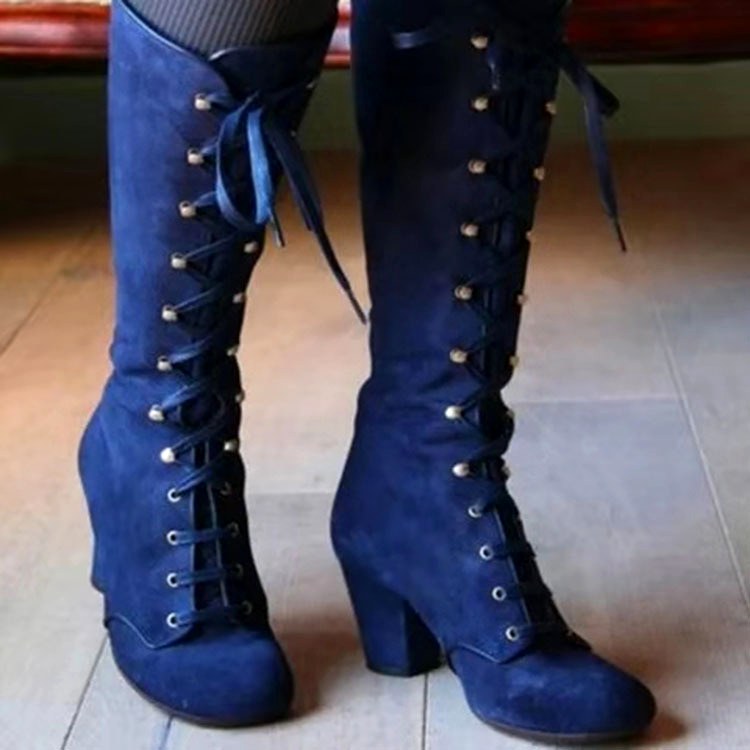 Cinzia - Women's Lace-Up Knee-High Chunky Heel Boots 4