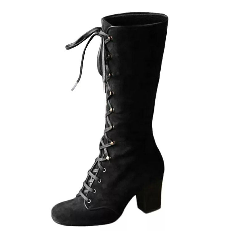 Cinzia - Women's Lace-Up Knee-High Chunky Heel Boots 5