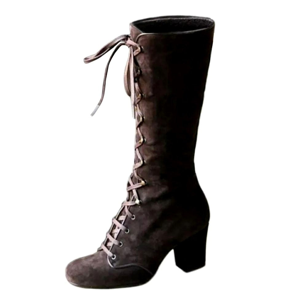 Cinzia - Women's Lace-Up Knee-High Chunky Heel Boots 6