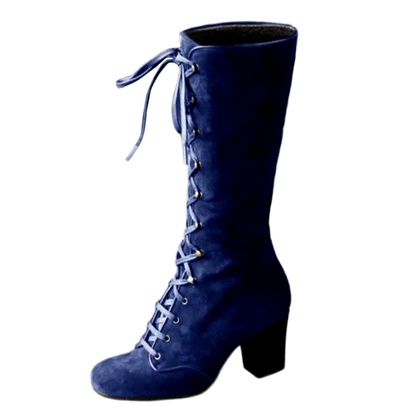Cinzia - Women's Lace-Up Knee-High Chunky Heel Boots 7