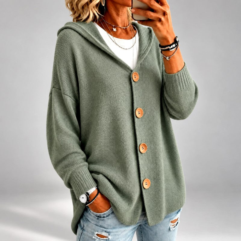 Cinzia - Women's Oversized Hooded Button-Front Knit Cardigan 1