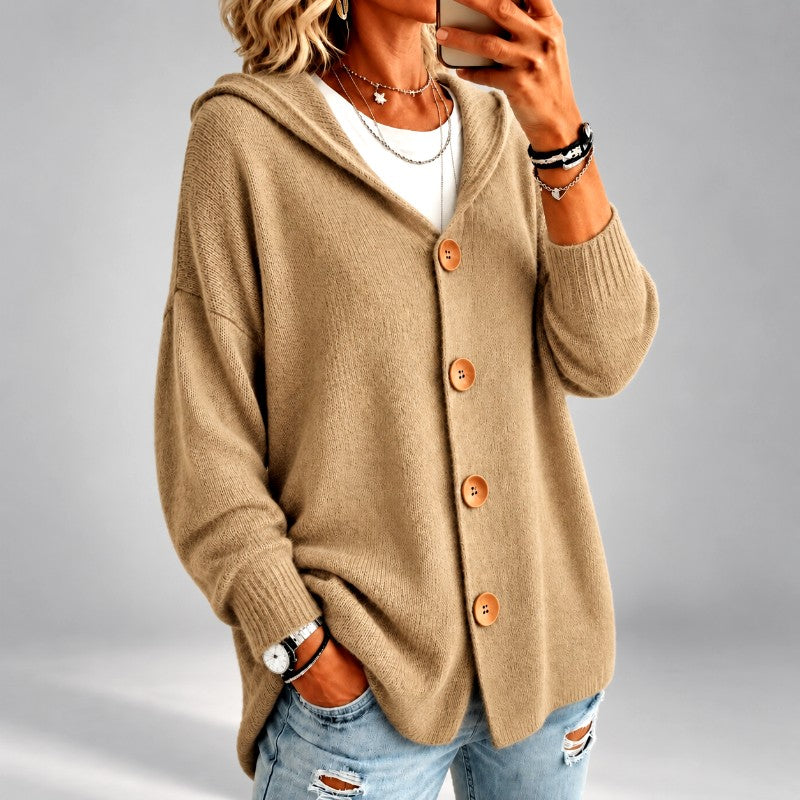 Cinzia - Women's Oversized Hooded Button-Front Knit Cardigan 3