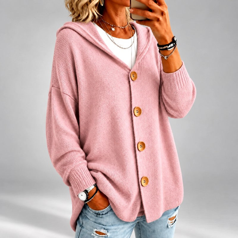 Cinzia - Women's Oversized Hooded Button-Front Knit Cardigan 4