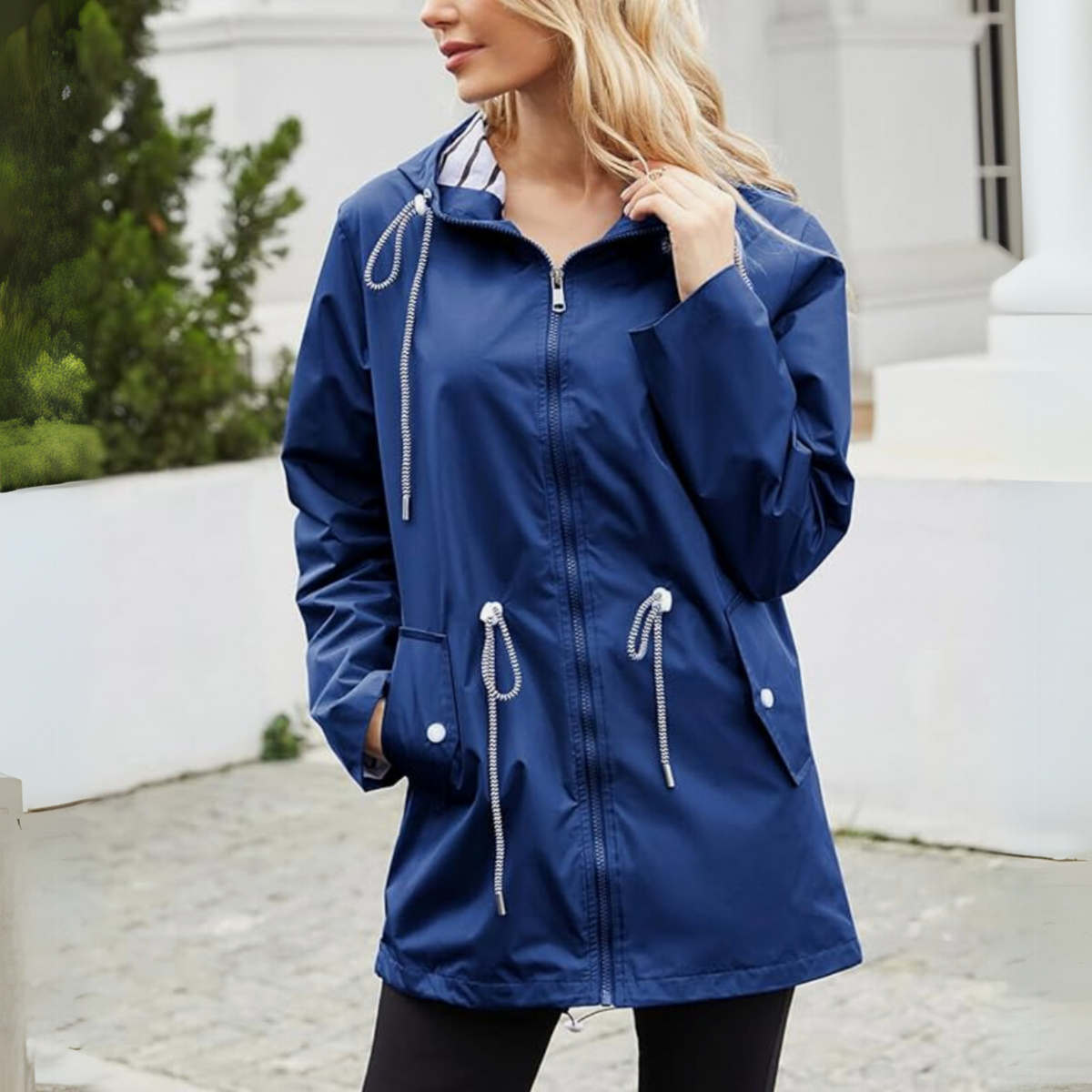 Clara - Women's Striped-Lined Waterproof Parka with Adjustable Hood