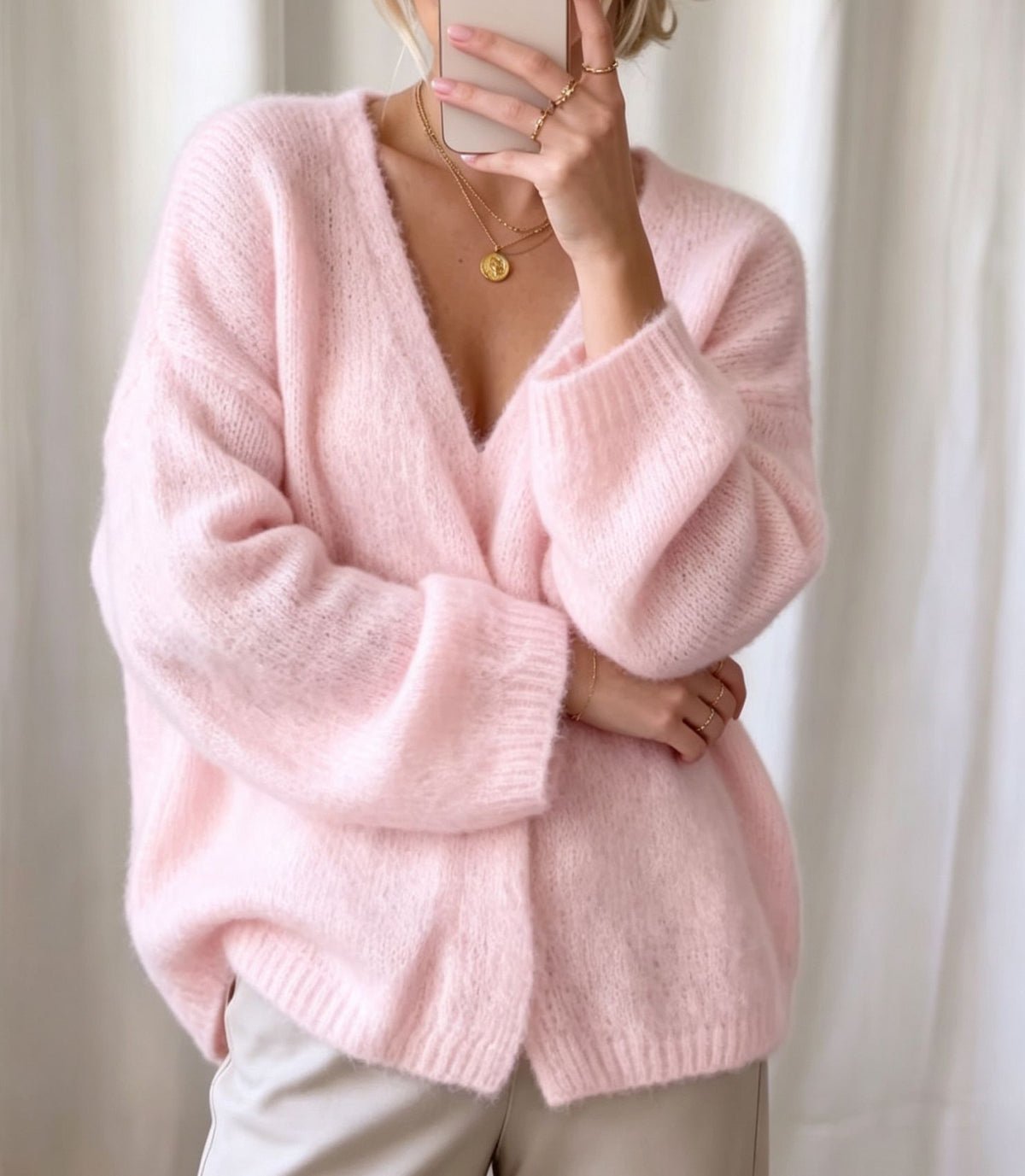 Claribel - Women's Fuzzy V-Neck Oversized Knit Cardigan 5