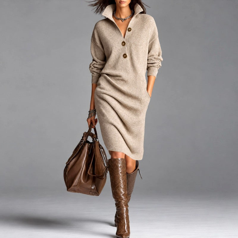 Clio - Women’s Long Sleeve Ribbed Knit Sweater Dress 1