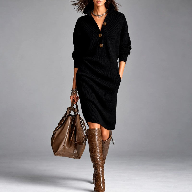 Clio - Women’s Long Sleeve Ribbed Knit Sweater Dress 2