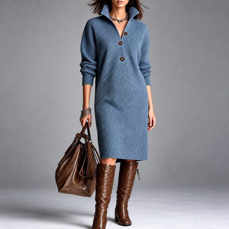 Clio - Women’s Long Sleeve Ribbed Knit Sweater Dress 3