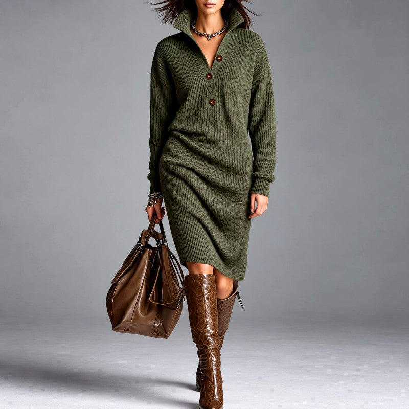Clio - Women’s Long Sleeve Ribbed Knit Sweater Dress 4