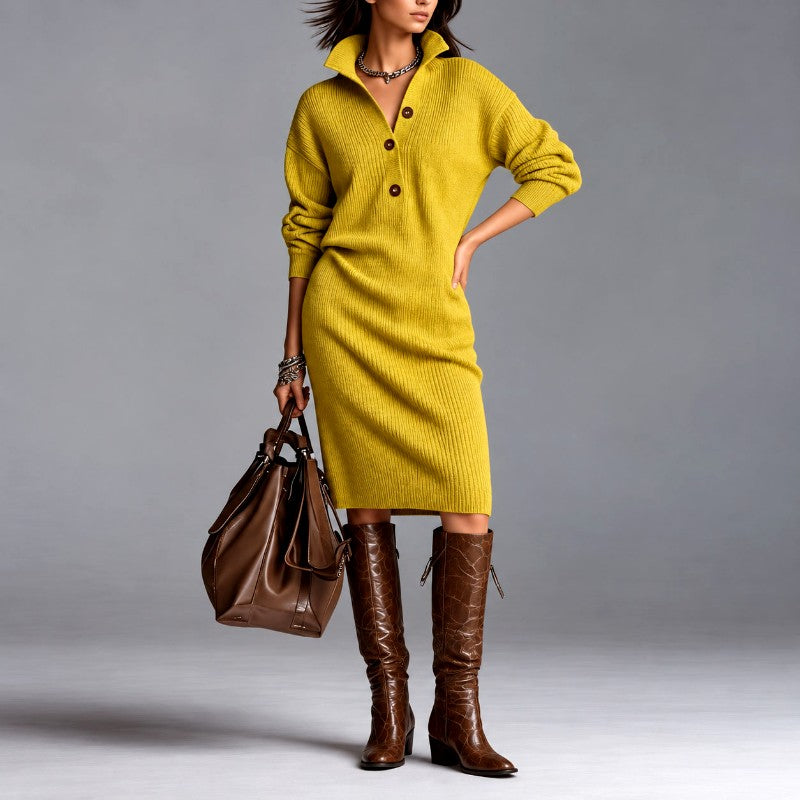 Clio - Women’s Long Sleeve Ribbed Knit Sweater Dress 5