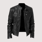 Conor - Men's Leather Biker Jacket with Snap Collar
