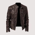 Conor - Men's Leather Biker Jacket with Snap Collar