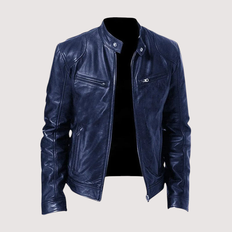 Conor - Men's Leather Biker Jacket with Snap Collar