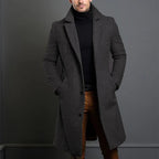 Cooper - Men's Long Wool Coat with Notch Lapels