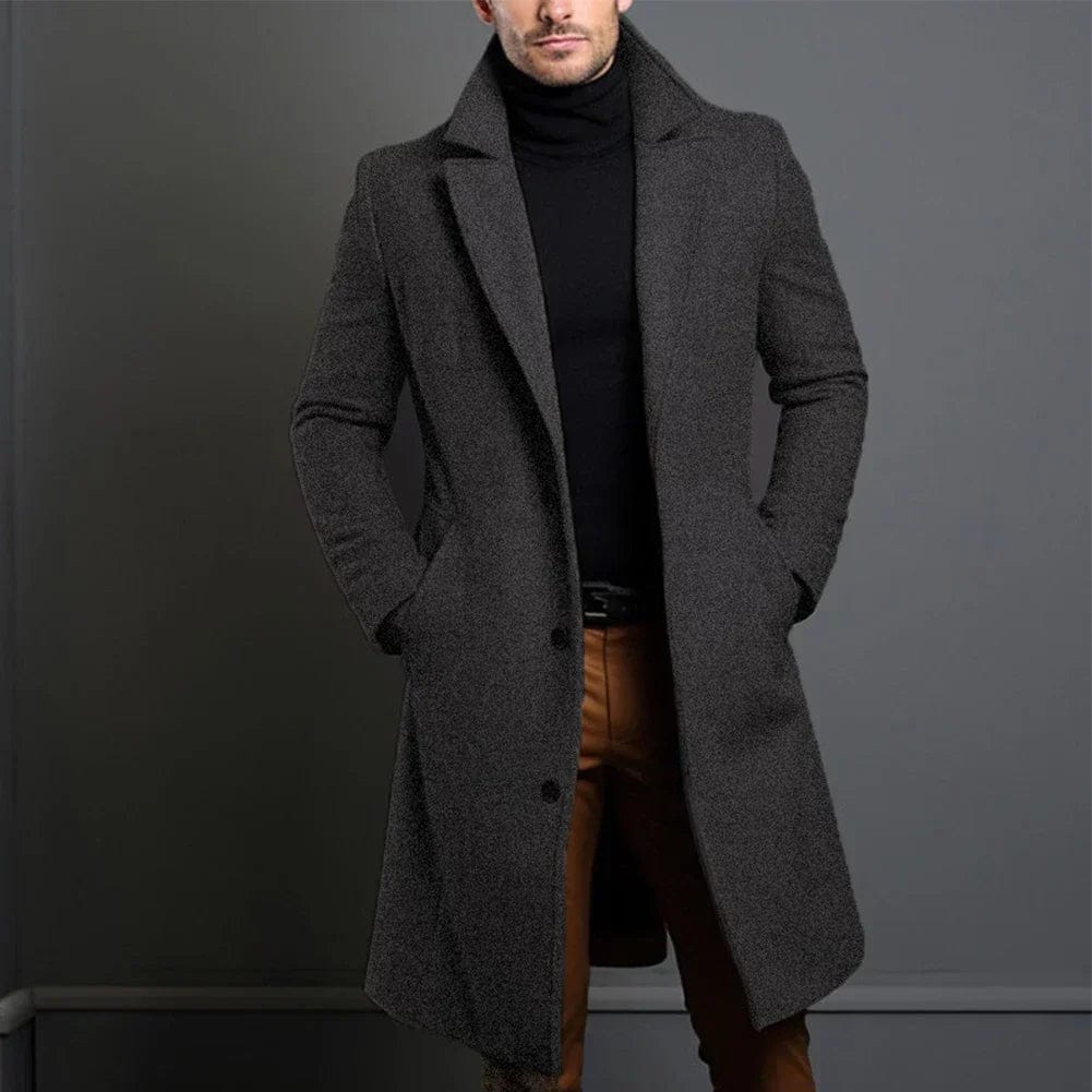 Cooper - Men's Long Wool Coat with Notch Lapels