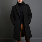 Cooper - Men's Long Wool Coat with Notch Lapels
