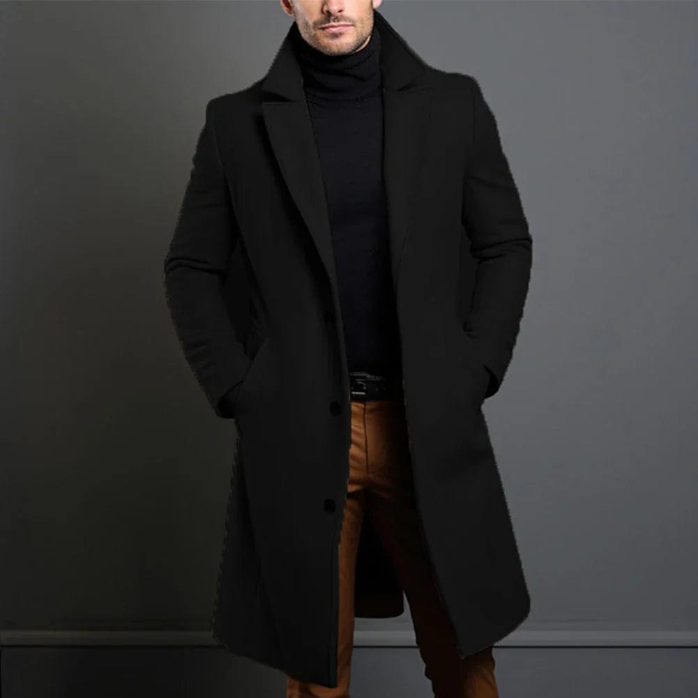 Cooper - Men's Long Wool Coat with Notch Lapels