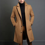 Cooper - Men's Long Wool Coat with Notch Lapels