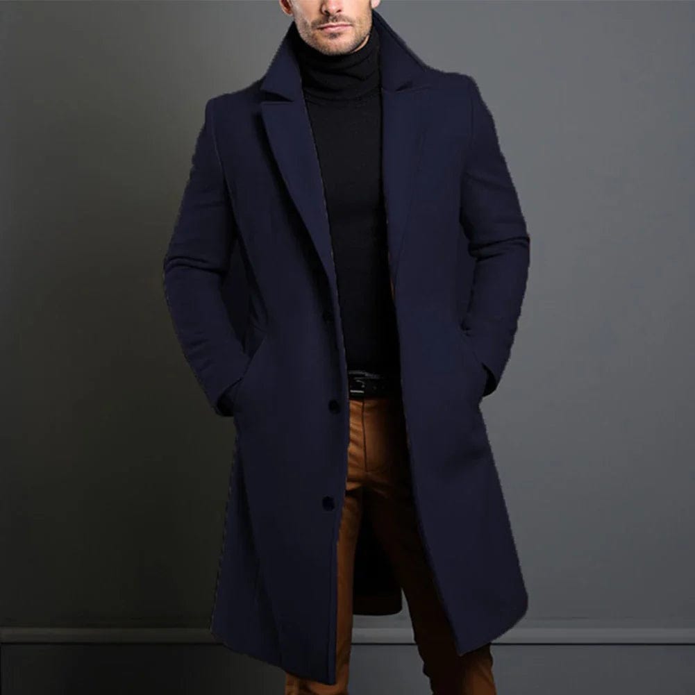 Cooper - Men's Long Wool Coat with Notch Lapels