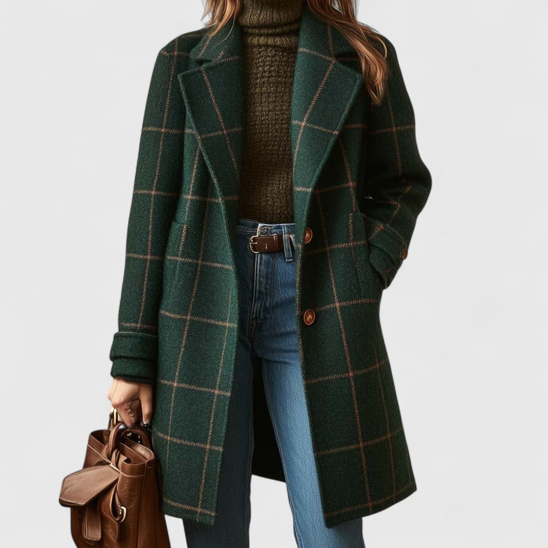 Corinne - Women's Checked Notched Lapel Coat
