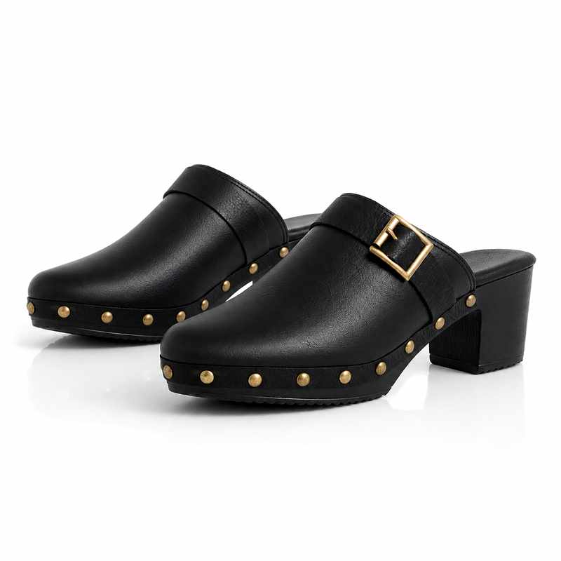 Corinne - Women's Studded Leather Slip-On Heeled Loafers