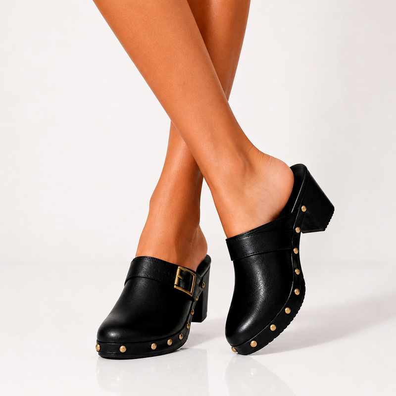 Corinne - Women's Studded Leather Slip-On Heeled Loafers