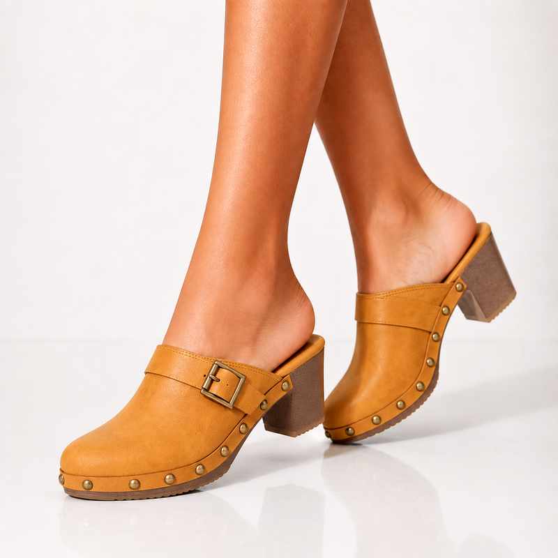 Corinne - Women's Studded Leather Slip-On Heeled Loafers