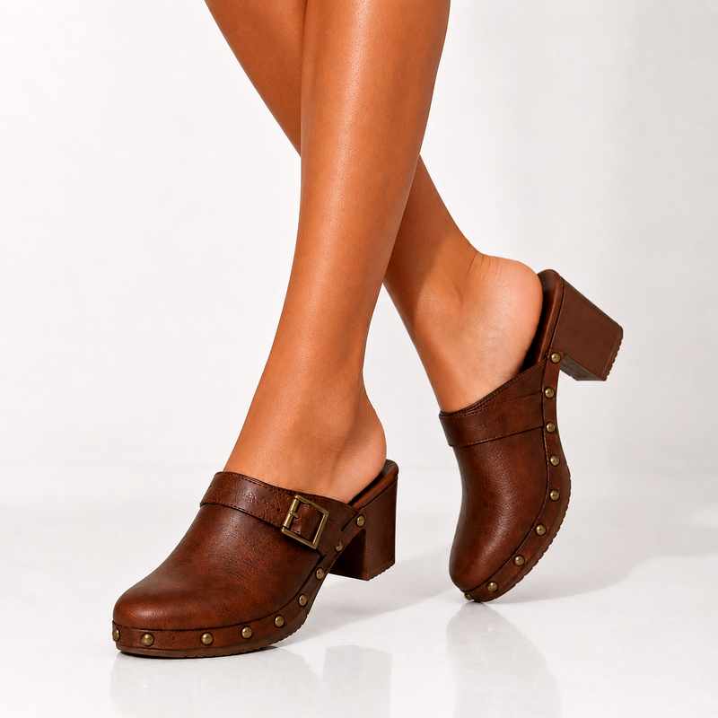 Corinne - Women's Studded Leather Slip-On Heeled Loafers