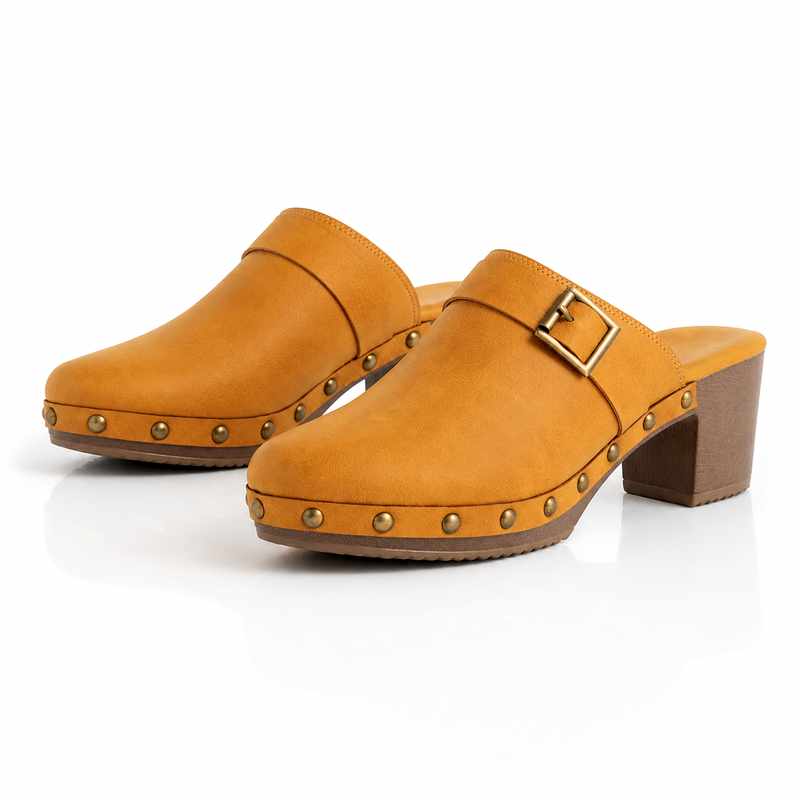 Corinne - Women's Studded Leather Slip-On Heeled Loafers