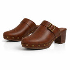 Corinne - Women's Studded Leather Slip-On Heeled Loafers