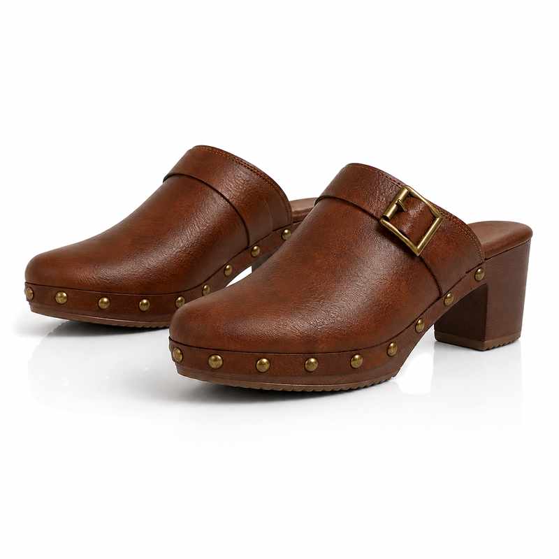 Corinne - Women's Studded Leather Slip-On Heeled Loafers