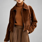 Courtney - Women's Faux Suede Zip-Front Cropped Jacket 1