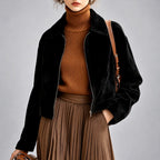 Courtney - Women's Faux Suede Zip-Front Cropped Jacket 2