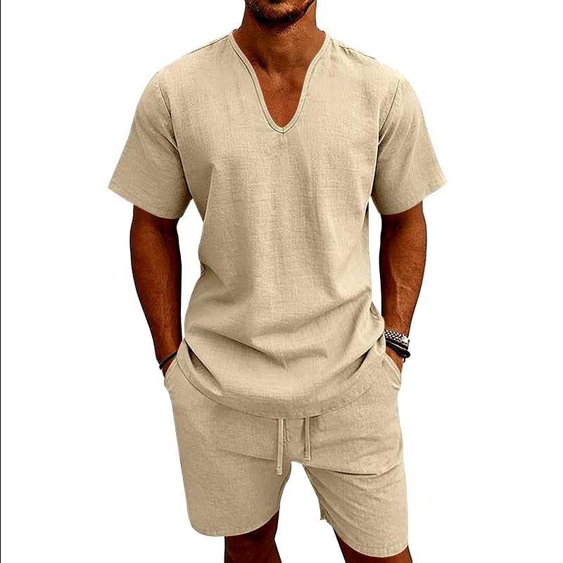 Crispin - Men's Linen V-Neck Relaxed Fit Co-ord Set
