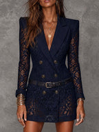 Danica - Women's Lace Double-Breasted Blazer Dress with Belt 2