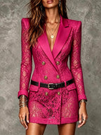 Danica - Women's Lace Double-Breasted Blazer Dress with Belt 3